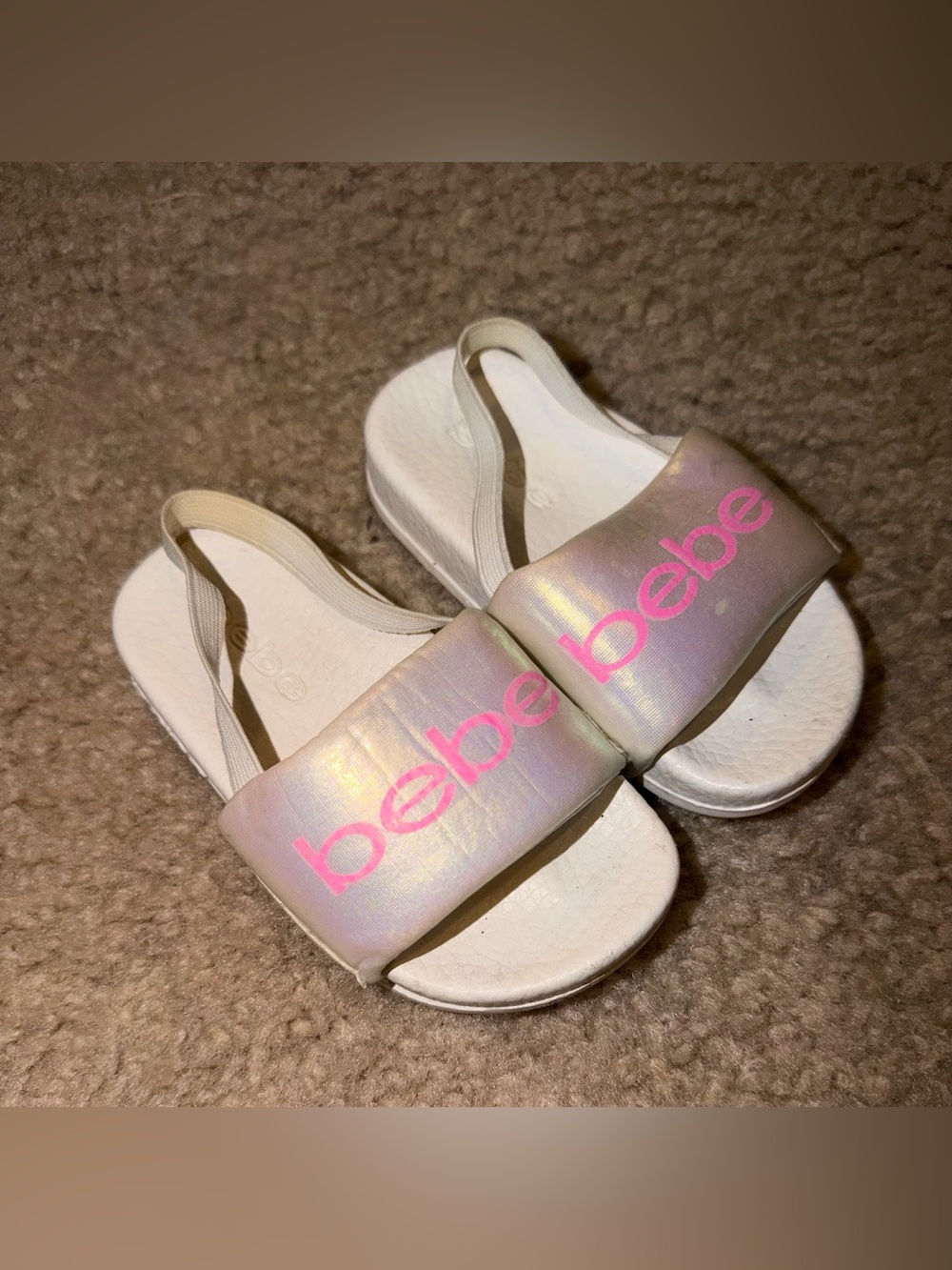 Toddler Girls BeBe Iridescent Slide Sandals with Pink Logo